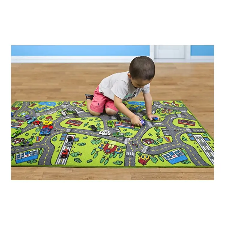 YRH Polyester Soft Safe Rug Children Water Play Mat Kids Water Rugs City Road Playroom Carpet Train Tracking Mat For Kids