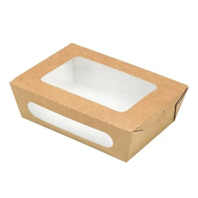 Insalata biodegradabile all'ingrosso contenitori di cibo scatola di carta di imballaggio con finestra trasparente