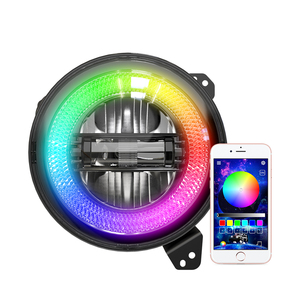 Şeytan göz Rgb Led aydınlatma otomatik far cep telefonu App 9 inç yuvarlak Led kafa jip için lamba Wrangler Jl 9 'rgb far - Product Image 1