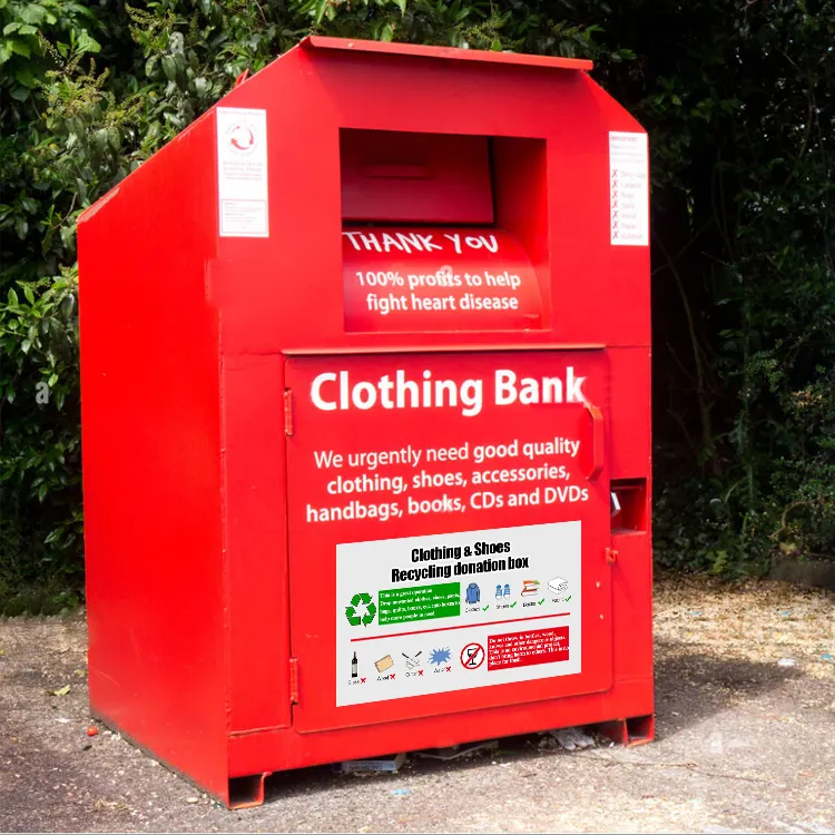 Boîtes recyclées bon marché de taille personnalisée pour le don de vêtements Poubelle à don à grande fenêtre