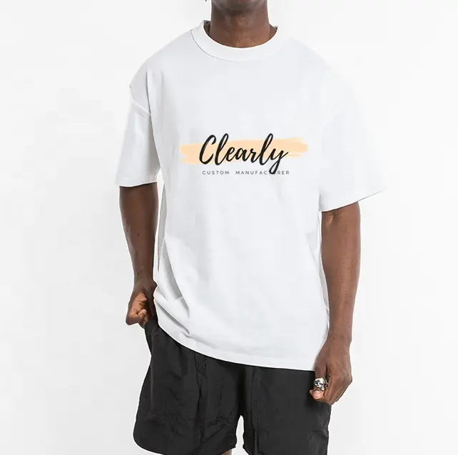 CL OEM логотип на заказ одежда с принтом вышитая 100% хлопчатобумажная одежда со склада большие мужские простые белые футболки