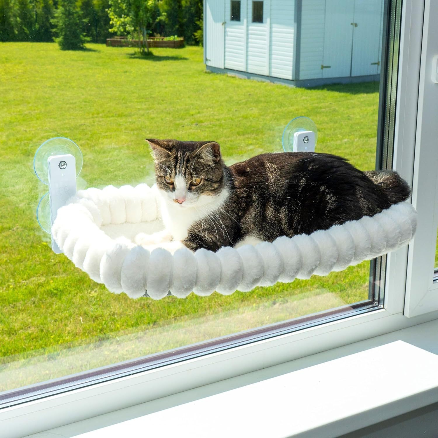 White Striped Faux Rabbit Fur Cat Bed