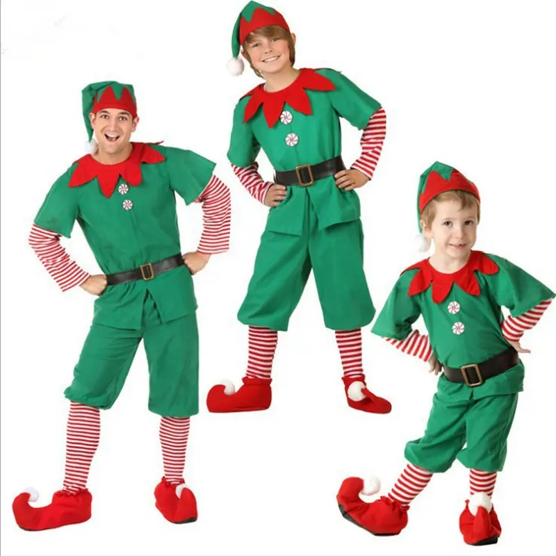 Рождественский костюм для косплея для родителей и детей танцевальный костюм унисекс Рождественский зеленый эльф Взрослый Детский костюм