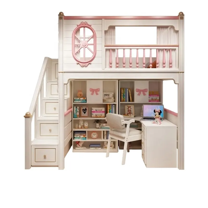 Lit d'enfant en gros d'usine Lit superposé de princesse Bureau armoire combinaison lit enfant chambre