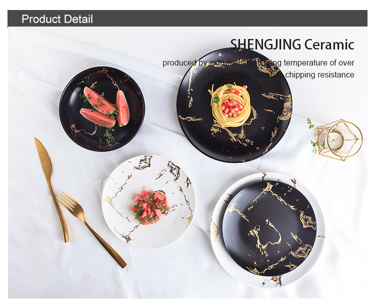 European Style Matte White Ceramic Round Plate Marble