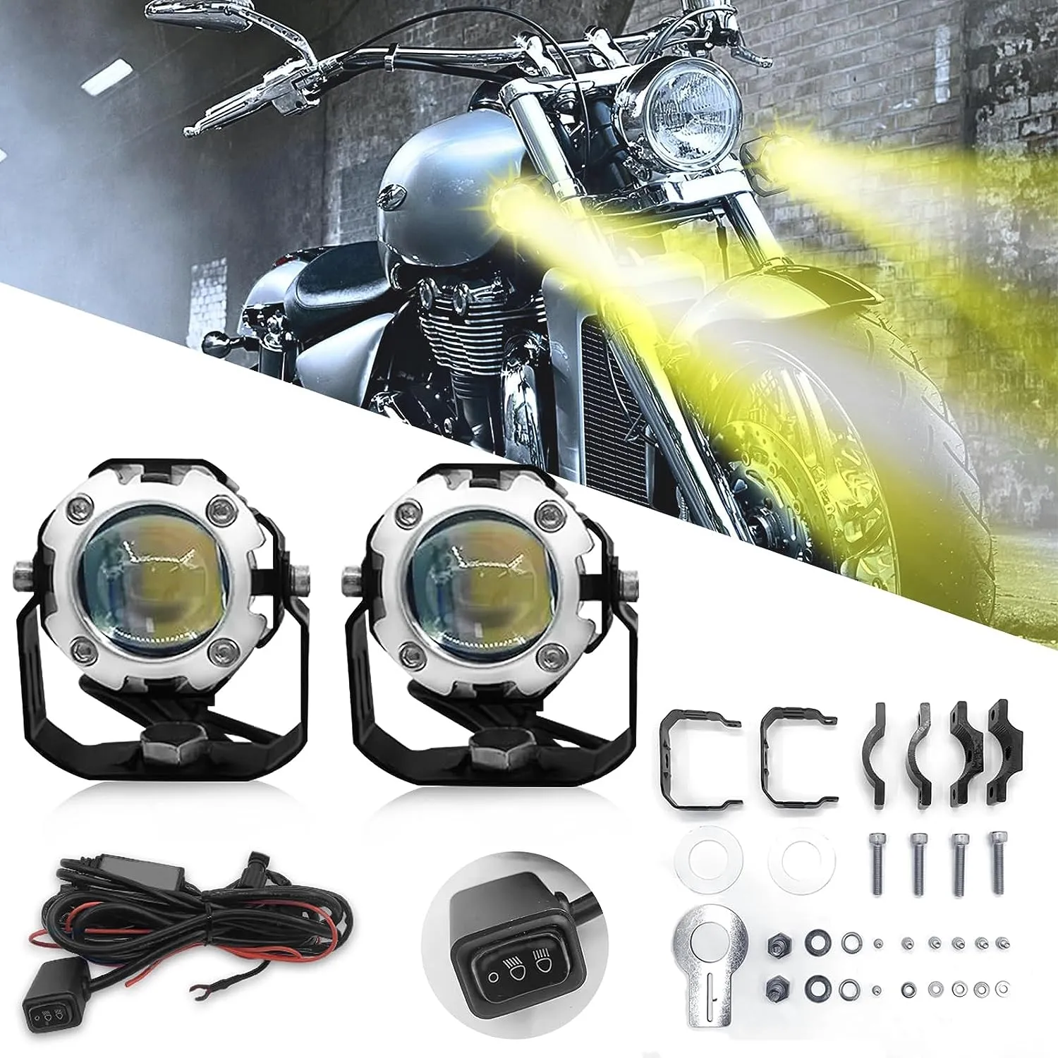 3 Inch 12000lm Super Helder Off-Road Rijlicht Geel Wit Licht Hoog Dimlicht Spot Lichten Led Koplamp Voor Motorfiets