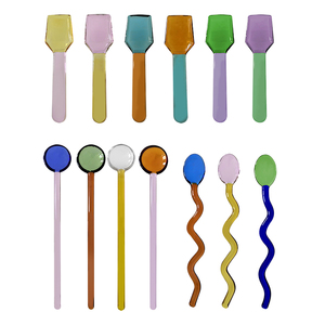 多色勺子环保扭曲创意玻璃勺草编波浪状勺子派对冰沙奶昔 - Product Image 3