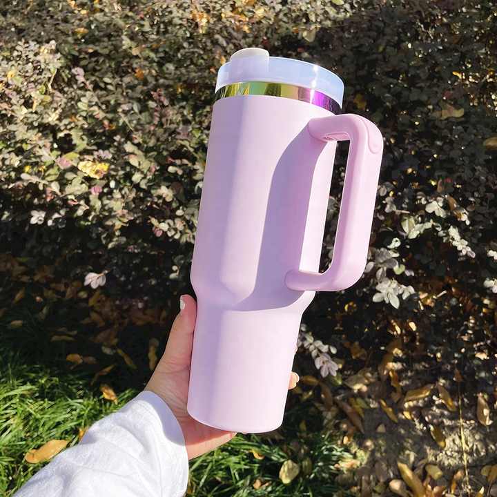 Tumbler gökkuşağı anneler günü hediyeleri Metal renkli toz kaplı spor özel kazınmış 40oz seyahat kupalar paslanmaz çelik