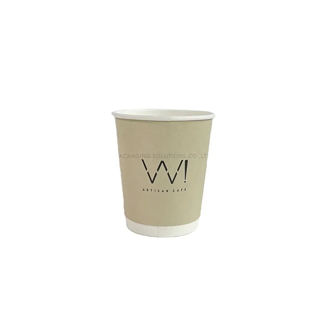 Gobelet en papier personnalisé à double paroi élégant beige de style grec de 8oz avec couvercle pour café artisanal café plat blanc Latte Chai Matcha Barista