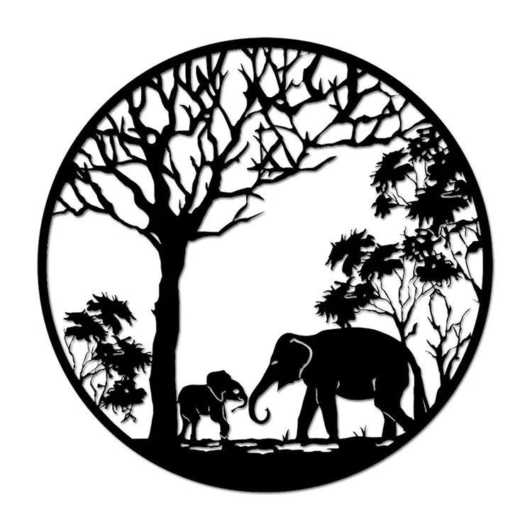 JH-Mech facile à accrocher éléphant Sculpture animaux africains léger en acier découpé au laser décoration murale en métal