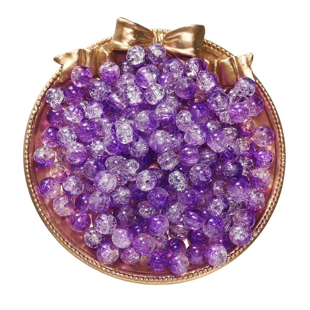 Perles de verre craquelé bicolores - violet et blanc