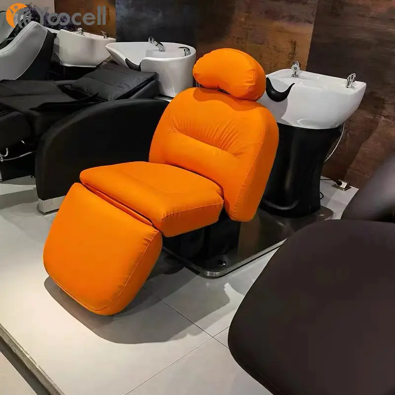 Yoocell orange hair beauty salon unità di shampoo girevole a 360 gradi controllo elettrico ciotola di shampoo in ceramica con sedia