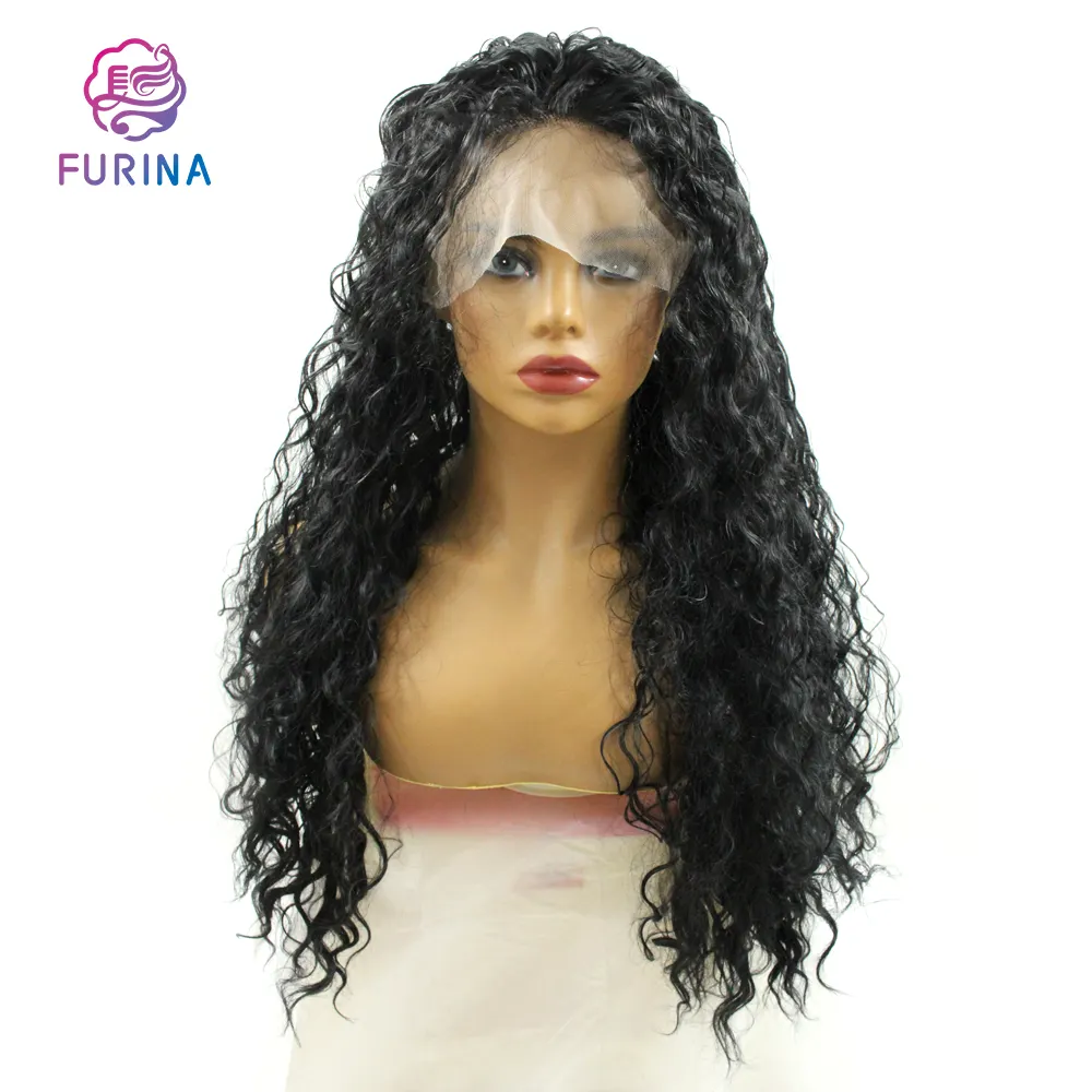 Furina Fashion Beauty Großhandel Afro Kinky Front Lace Natürliches Langes Haar Korea Faser Mittelteil Synthetische Spitze Front Perücken