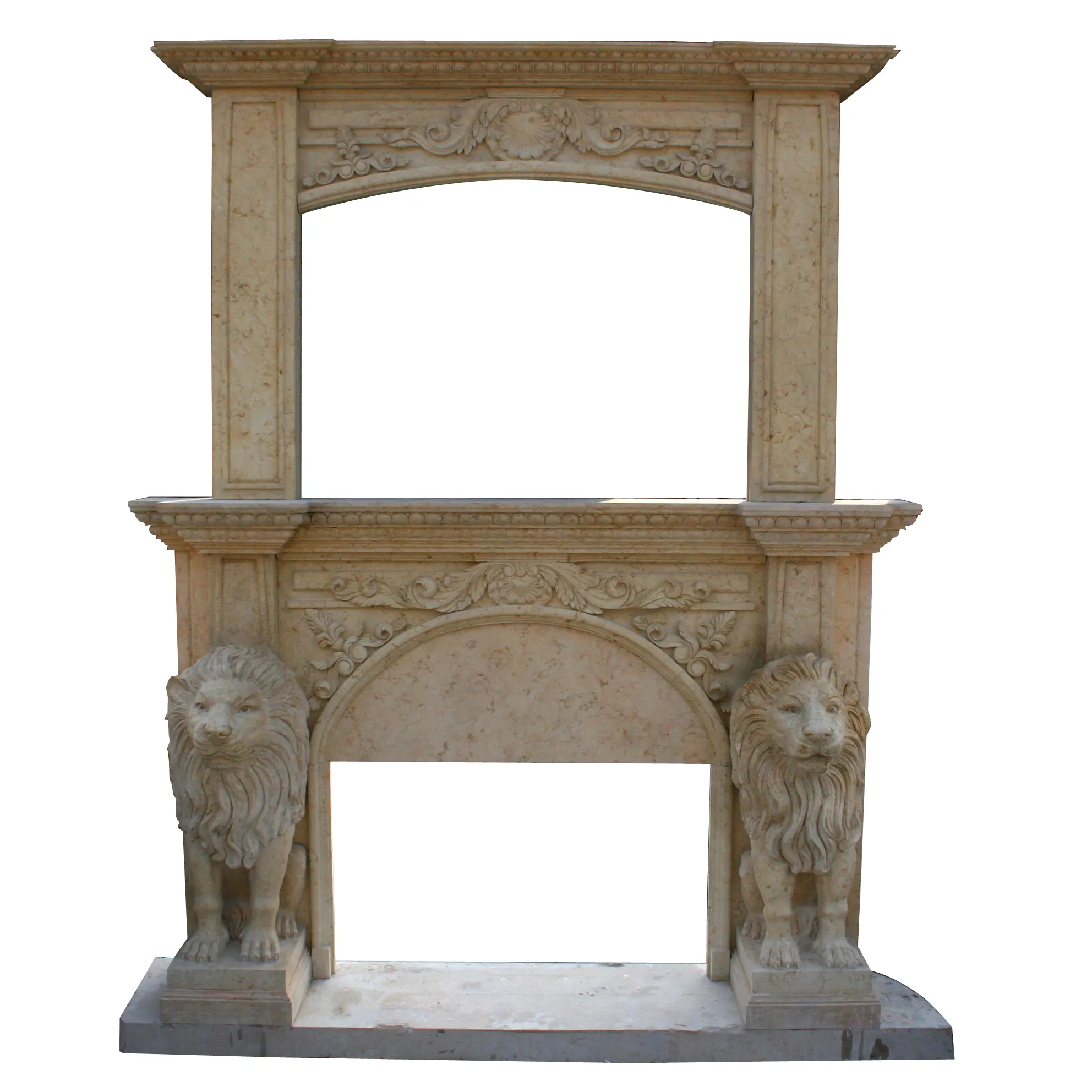 Lusso a due strati statua di leone in marmo egiziano caminetti Beige cornice overtelel