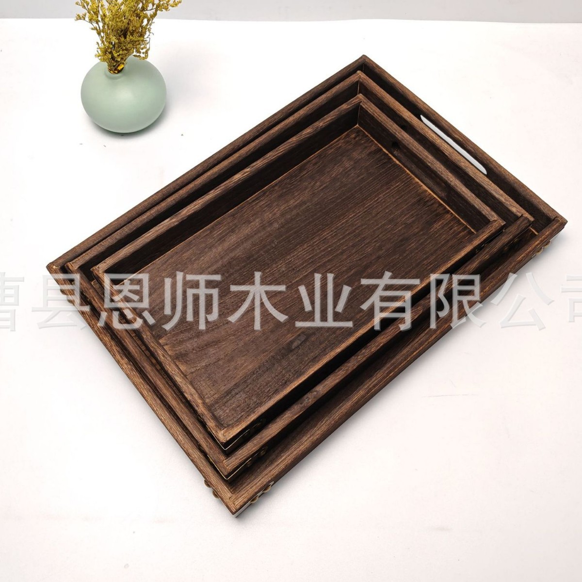 Three-piece paulownia wood tea tray set (large, medium, and small)