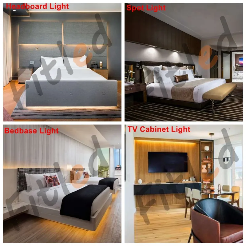 Tira de luces LED personalizada con sensor de 12V para muebles de hostelería, cabecero de cama de Hotel, base de cama, armario, estante, armario, Amoire