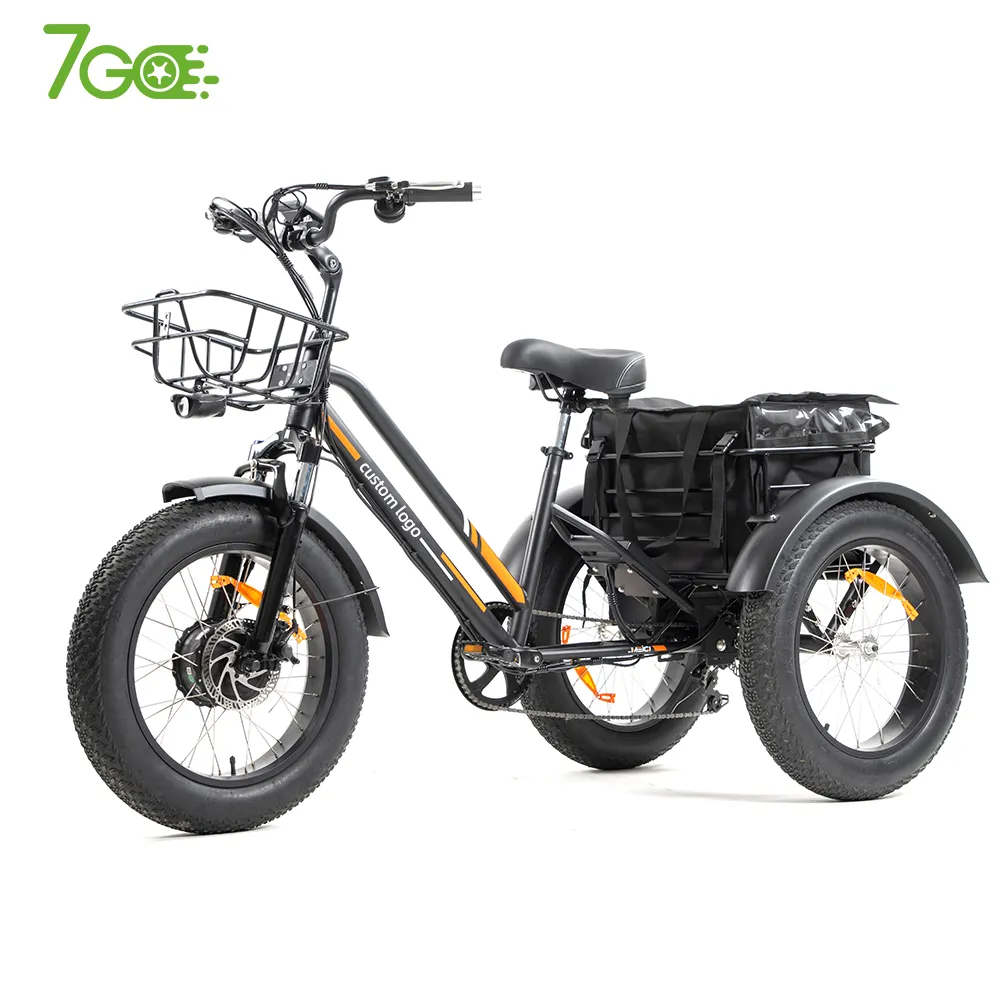 Wholesale Adults 500W 750W Motor 18.2Ah Lithium Battery 3 Wheel Electric Bicycle Cargo Car Trike Bike Fat Tire Electric Tricycle