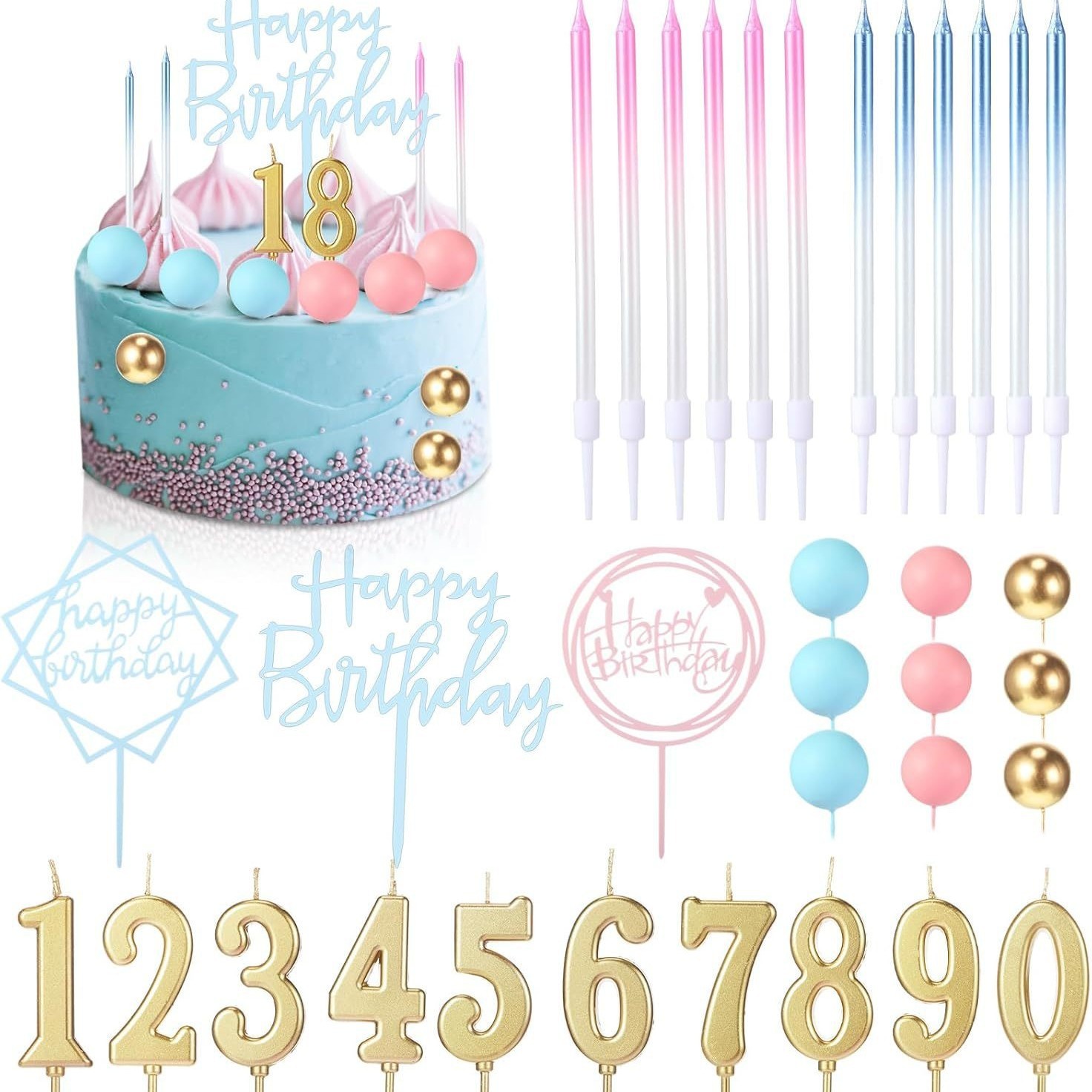 Décoration de gâteau de bougie dégradé bleu rose
