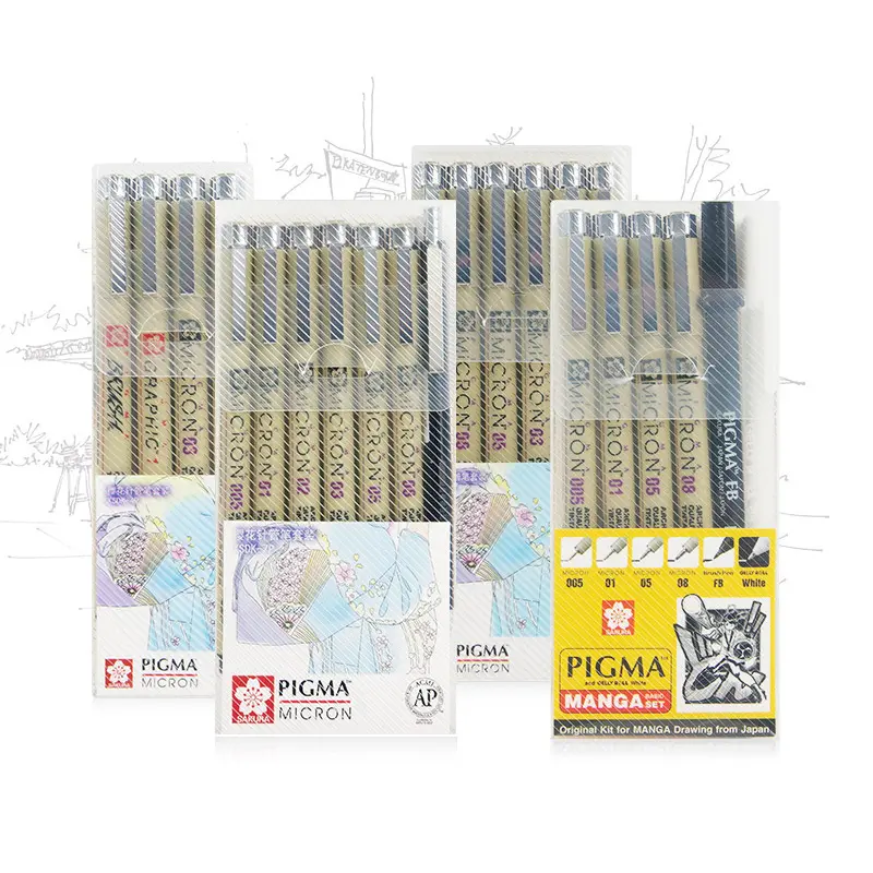 Sakura 3/4/6/7/Set Zwarte Kleur Professionele Micro Pen Tekening Naald Pen 10 Verschillende type Tip Markers Voor Schetsen