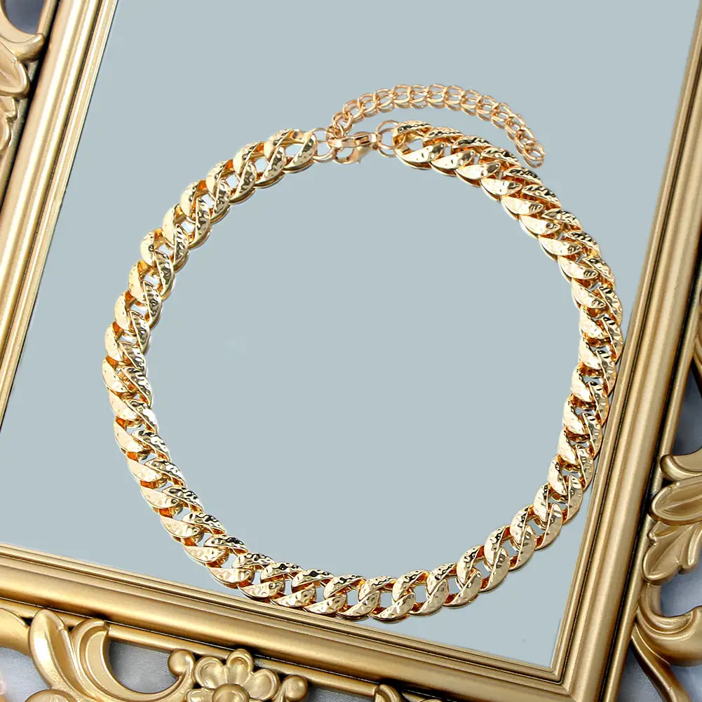 Collana con catena in metallo spesso grosso di alta qualità collana con girocollo cubano Vintage dorato per donna