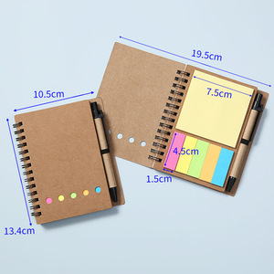 Bloc de notas con cubierta de papel Kraft en espiral con logotipo personalizado promocional barato con notas adhesivas y bolígrafo ecológico - Product Image 6