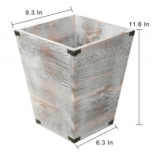 Cesta de desperdicio cuadrada quemada Vintage cubo de basura encalado contenedor cubos de basura de madera para el hogar y la Oficina - Product Image 3