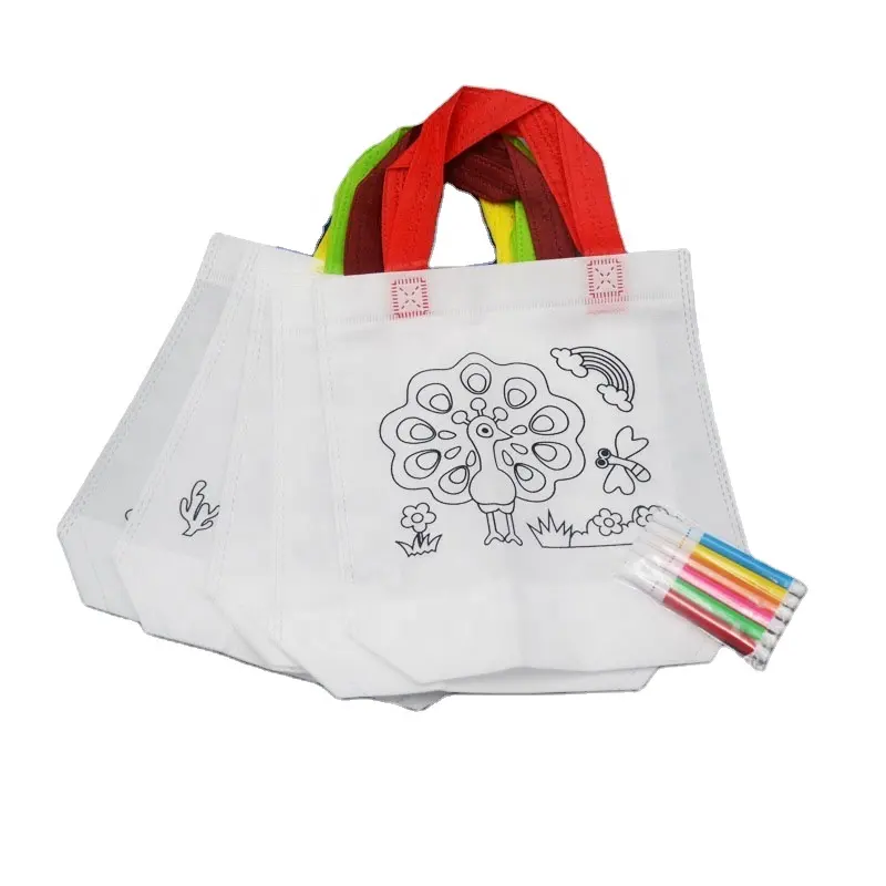 Toptan çocuk grafiti DIY el boyalı çevre dostu su geçirmez alışveriş hediye ambalaj depolama olmayan dokuma kumaş çanta