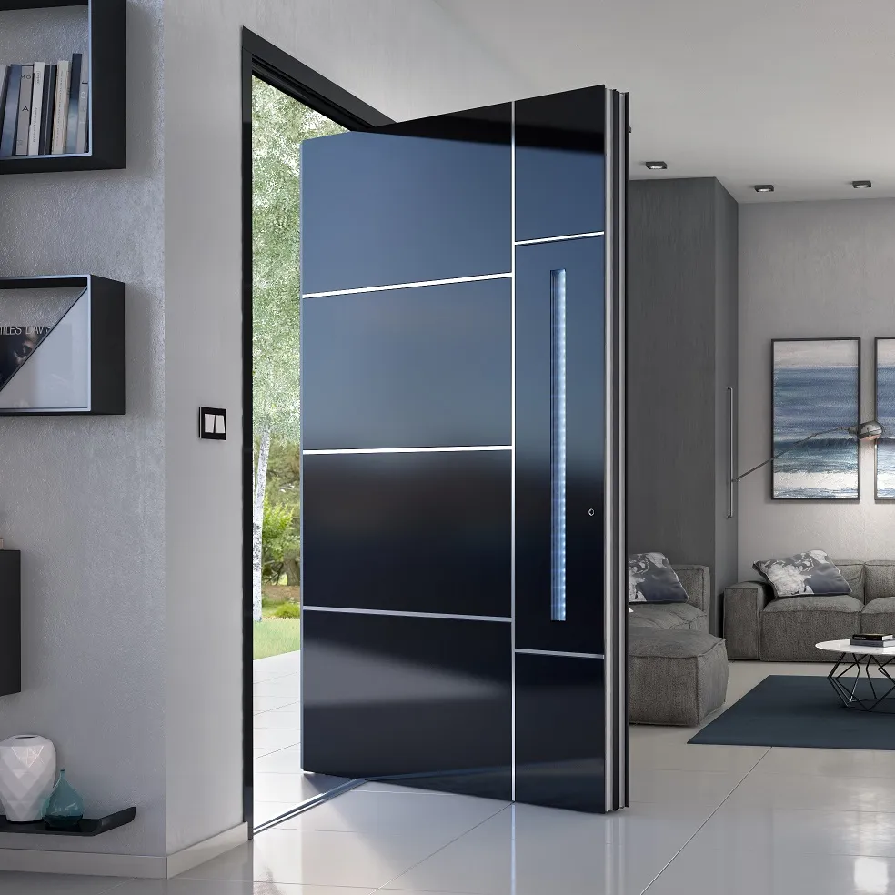 Porte d'entrée de Villa Design italien, sécurité de luxe, Pivot avant, porte d'entrée moderne, Pivot en aluminium noir