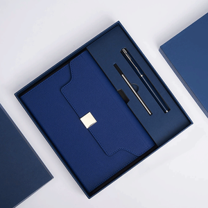 Juego de regalo de libros de notas A5 simples y elegantes de gama alta, cuaderno de cuero de negocios con logotipo personalizable con caja y bolígrafo, Bloc de notas