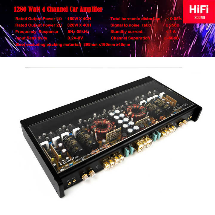 4 CH Car Amplifier Full Range AB Class 320W X4 for 2ohm 180WX 4 for 5ohms Audio Upgrading