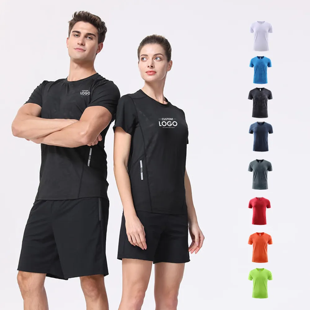 卸売クイックドライポリエステルTシャツTシャツ男性用カスタムロゴトレーニングスポーツジムウェアメンズTシャツ