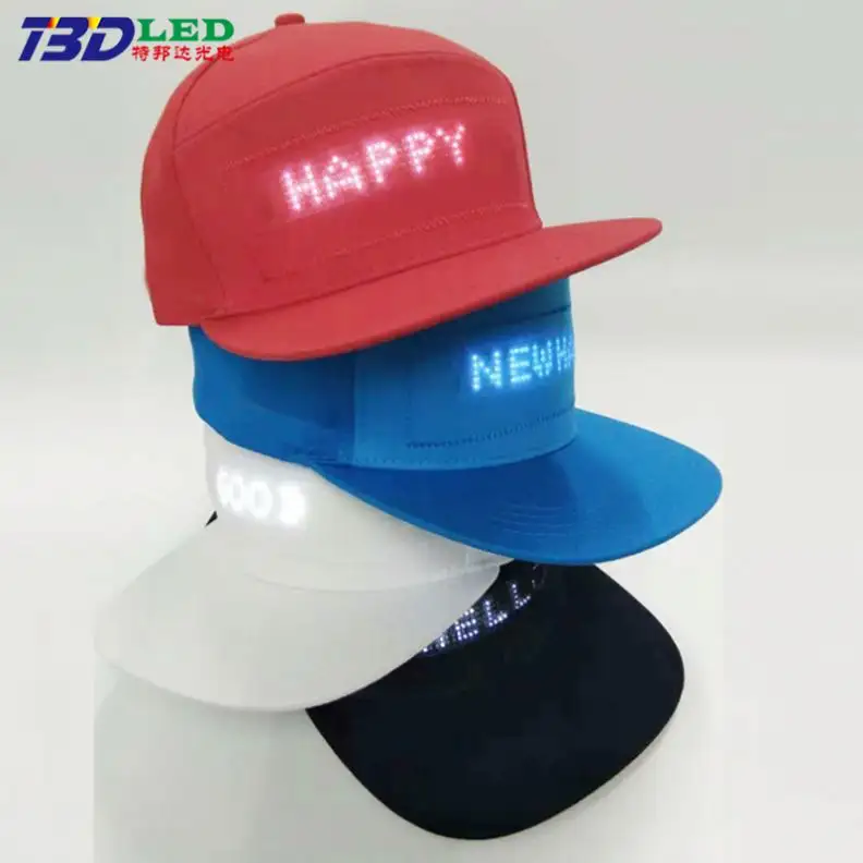 Sombrero recargable con USB con estampado bordado con luces LED, gorra de béisbol Led de 6 paneles, mensaje para correr, publicidad, sombreros LED