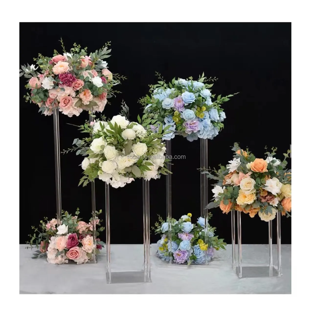 Suministros de decoración para boda, soporte alto Rectangular, transparente, acrílico elegante, centro de mesa para mesas y flores