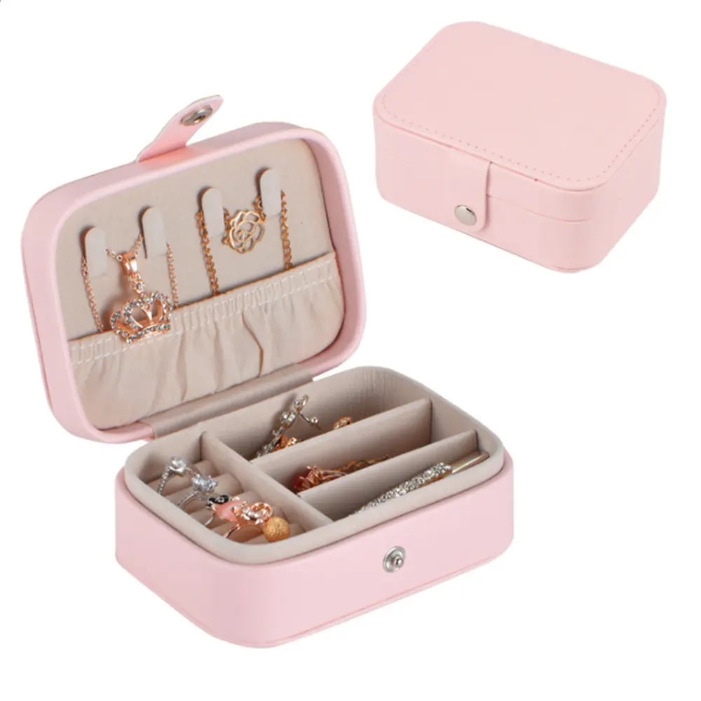 Luxus Pink Logo PU Leder quadratische rosa und weiße Halskette Ring Schmuck verpackung Box, weiße Reise Wertsachen Aufbewahrung tasche