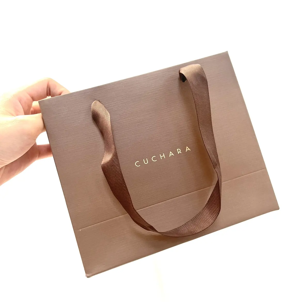 Factory Direct customized small size dark brown luxury jewelry necklace paper bag shopping bag with gold logo