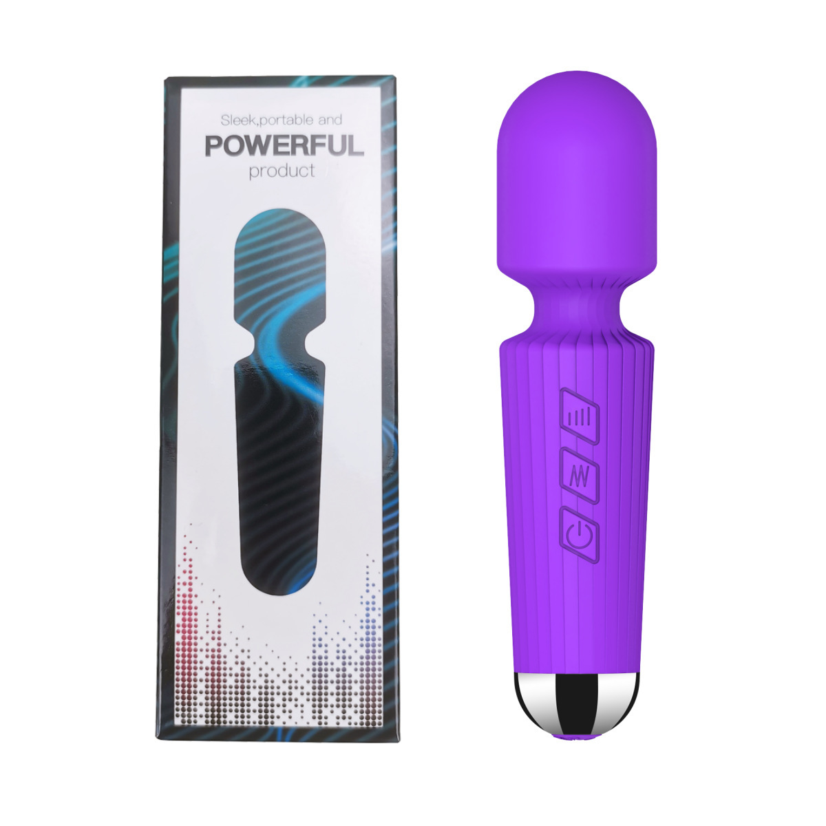 Nuevo empaque vertical de plástico morado en forma de barra.
