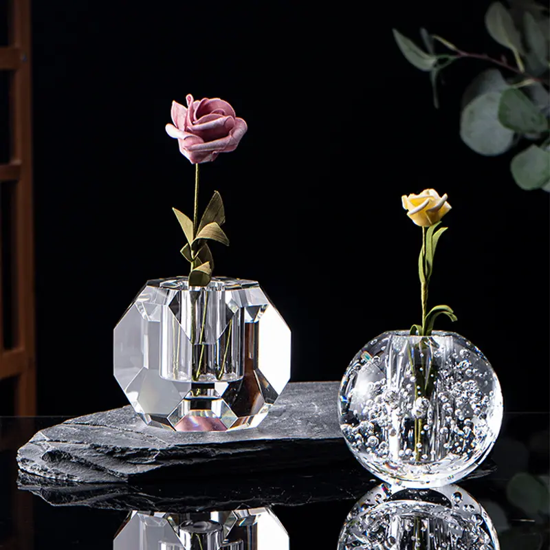 Honor Of Crystal Small Hole Floreros individuales Mini Clear Transparent Crystal Glass Jarrones para accesorios de decoración del hogar