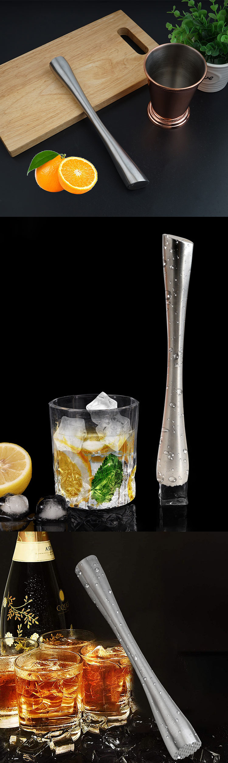 Factory sell stainless steel silvery cocktail or whiskey muddler for bar