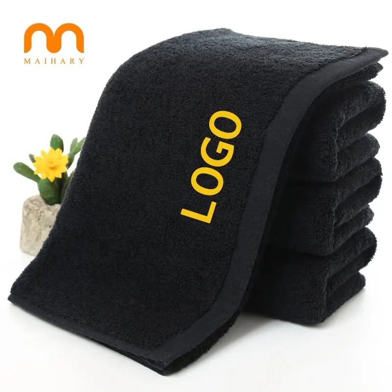 Toallas de algodón personalizadas con logo, para salón de belleza, spa, barbería, color negro