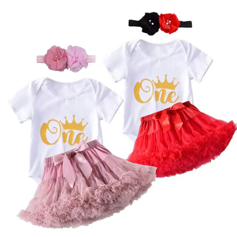 Ensemble de vêtements Tutus pour nouveau-né de 6, 9, 12, 18 à 24 mois, design de robe en filet pour bébé, robe d'anniversaire pour bébé fille de 1 an, robe de soirée