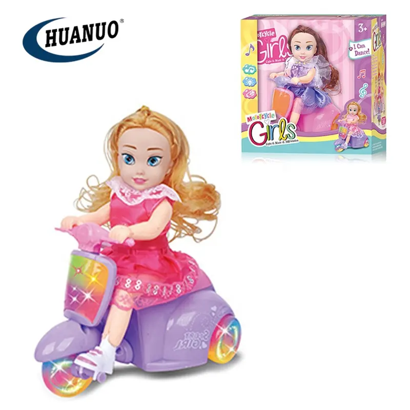 Boneca de brinquedo com música para meninas, boneca barata pequena e bonita de motocicleta