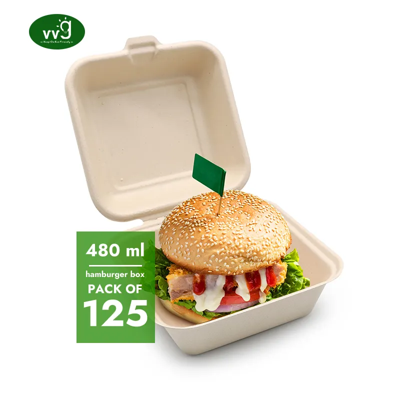 VVG custom 6 inch mini biodegradable takeaway fast food packaging bagasse hamburger burger box