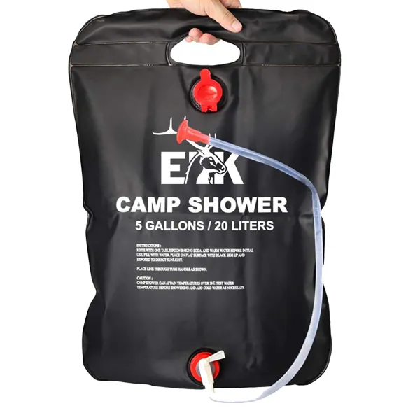 Bolsa de ducha portátil con calefacción Solar, con manguera extraíble para acampada al aire libre, Senderismo y viajes (5 galones/20L)