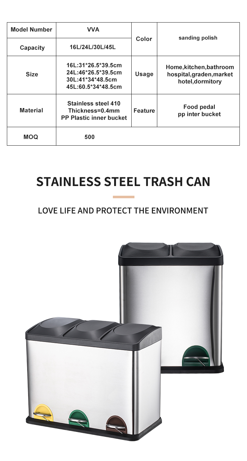 2 compartment indoor household kitchen recycle bin stainless steel recycle bin
