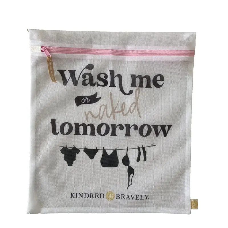 Saco de roupa de malha eco-amigável, bolsa para roupa sutiã de 32x36cm com zíper, malha rosa personalizada para máquina de lavar roupa com logotipo