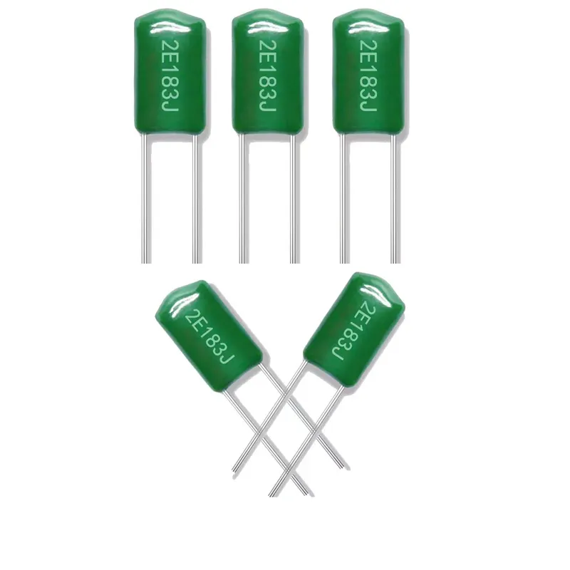 2E104J CL11 in-line poliéster capacitor 0.1uF capacitor de filme de poliéster em-linha verde acessórios 250V104J