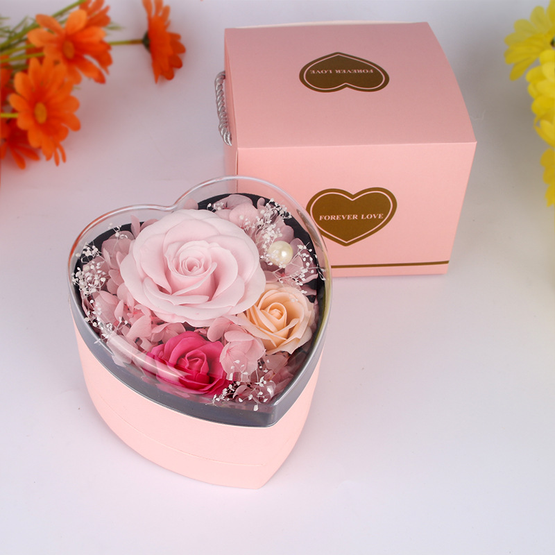 Boîte à fleurs rouge éternelle en forme de cœur - Boîte à poudre - 12x12x9 cm