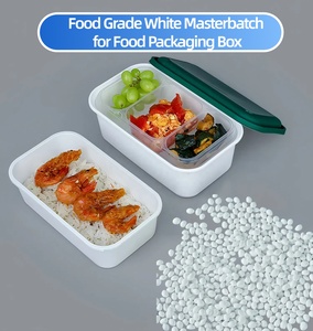 Producir 60% Dióxido de titanio rutilo Resistente al calor Grado alimenticio Plástico Color blanco Masterbatch para cajas de embalaje