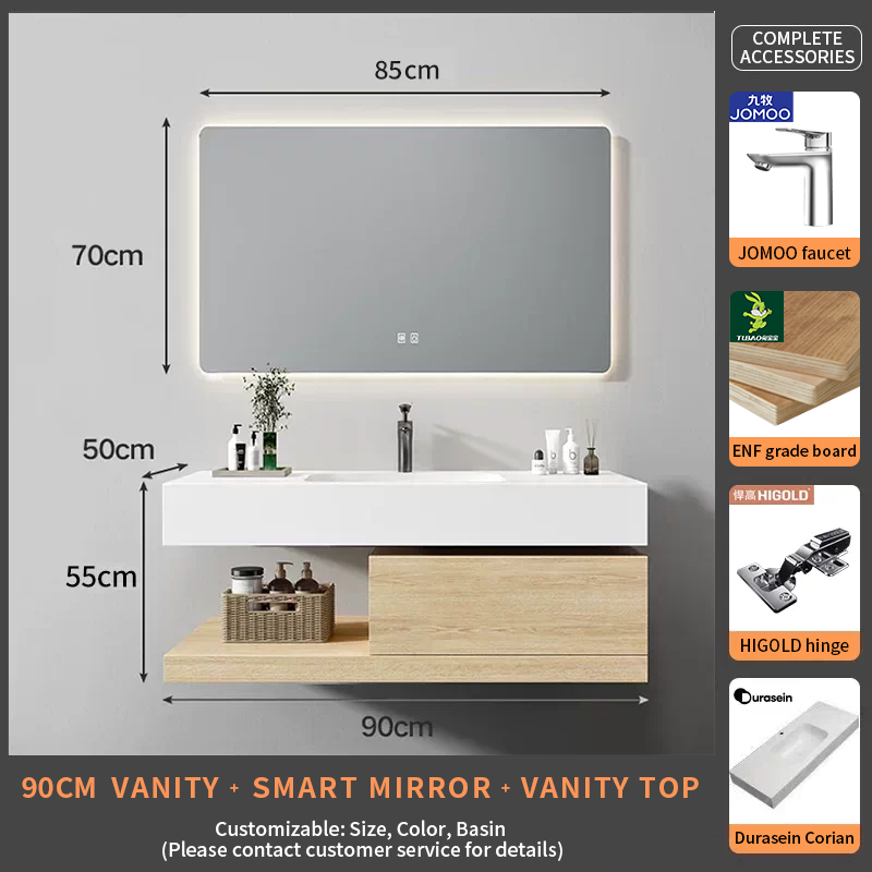 90Durasein Corian Integrated basin+smart mirror