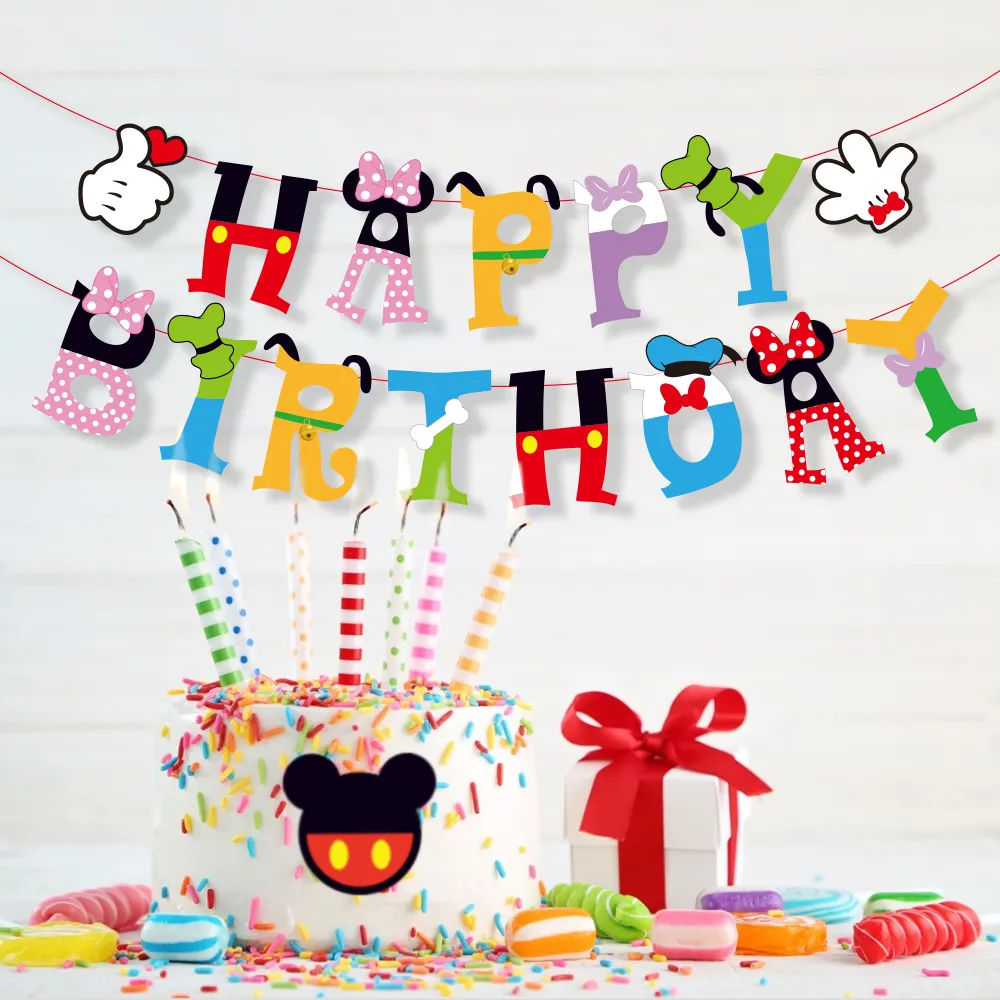 BA237 decorazioni per feste forniture di carta Banner cartone animato festa di compleanno bambini buon compleanno lettere parole